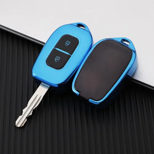 Vista 3 de SANRILY Funda de TPU suave con 2 botones para Renault Duster 2018 2017 2016 Dacia Scenic Master Megane Kwid Symbol Trafic Sandero Logan Remote Azul