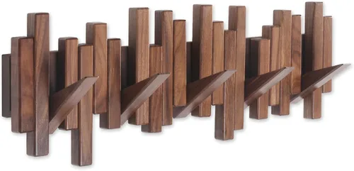 Vista 7 de DESAINOPH® Perchero de abrigos de madera montado en la pared, varillas multifuncionales de madera maciza hechas a mano con 5 ganchos modernos
