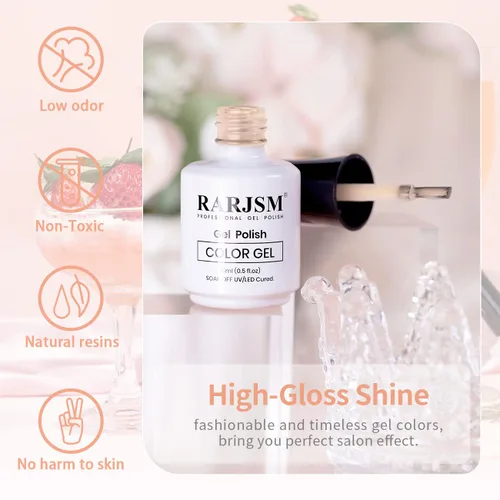 Vista 6 de RARJSM Esmalte de uñas de gel color albaricoque nude, esmalte de gel neutro transparente crema nude, curado LED UV, removible por remojo, esmalte