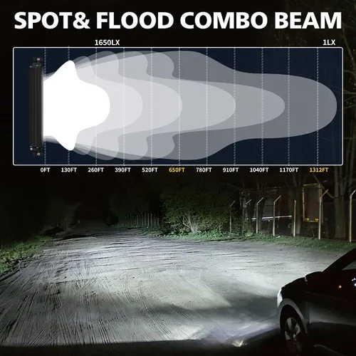 Vista 5 de Barra de luces LED de 6 pulgadas IP68 Waterproof, 60W, Flood and Spot Combo Beam, LED Driving Light Work Light Fog Lamp for Truck Cars ATV UTV Boat