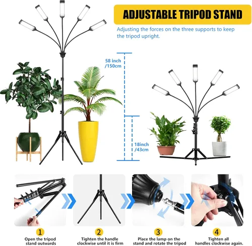 Vista 8 de Luces de cultivo para plantas de interior, luz LED de espectro completo Aukphie con soporte, temporizador de encendido/apagado automático