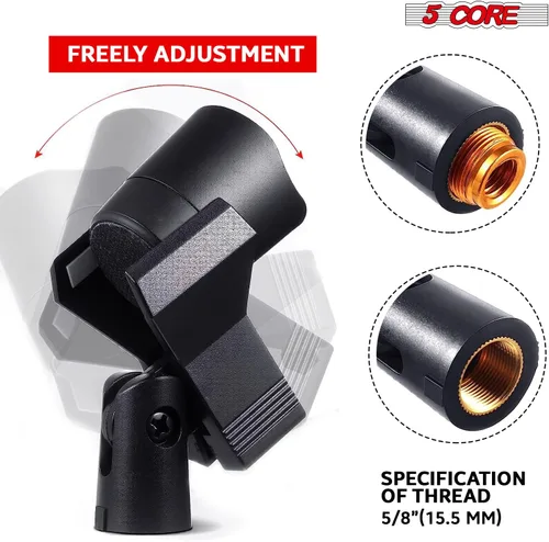 Vista 3 de 5 Core Clips de micrófono para soportes, 6 piezas, soporte universal ajustable con adaptadores de tornillo de 5/8 a 3/8 pulgadas, fácil instalación