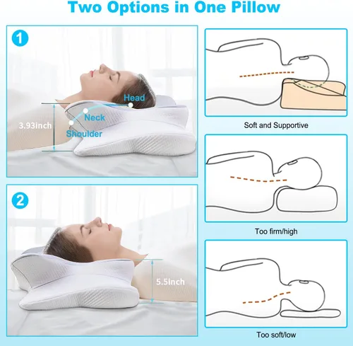 Vista 3 de Almohada cervical para cuello y hombros, almohada cervical de espuma viscoelástica, almohada ortopédica ergonómica mejorada para el cuello
