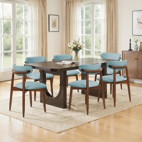 Vista 13 de CHUN YI Juego de 2 sillas de comedor tapizadas de madera maciza, sillas auxiliares de cocina de tela moderna de mediados de siglo con respaldo Beige