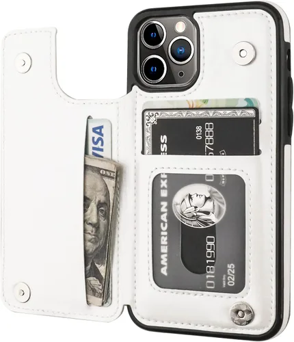 Vista 13 de OT ONETOP - Funda tipo cartera para iPhone 11 Pro con tarjetero y ranuras para tarjetas, doble cierre magnético y funda duradera a prueba de golpes