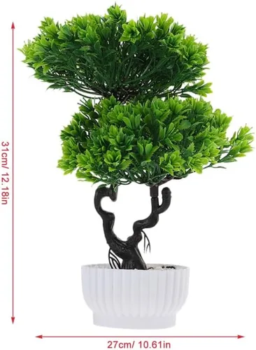 Vista 2 de Vaguelly Árbol de pino artificial, 2 unidades, simulación de 12 pulgadas, planta en maceta de escritorio, árbol falso, adornos de bonsái falsos