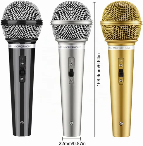 Vista 3 de Facmogu Juego de 3 micrófonos falsos, micrófono de plástico multicolor para disfraz de karaoke, accesorios de micrófono para Halloween, Navidad