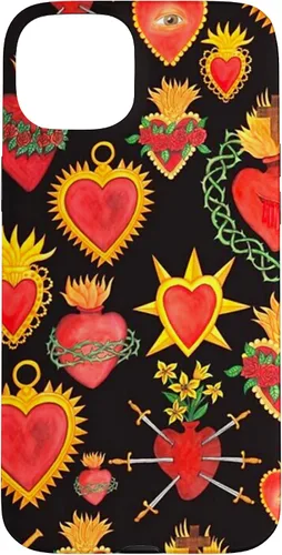 Vista 9 de iPhone 14 Pro Max Hearts Mexican Days of the Dead Latina Milagros Folk Art Fun Case