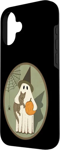 Vista 2 de iPhone 16 Vintage Ghost with Cat Halloween Graphic Case