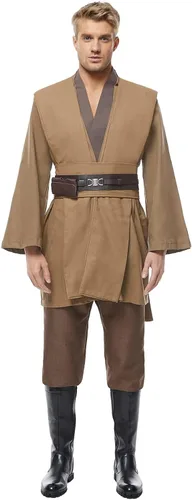 Vista 6 de CosplaySky Disfraz para adultos, túnica con capucha, uniforme de color marrón
