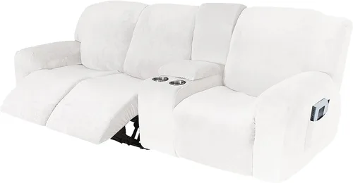 Vista 30 de Aedlcal Fundas para sofá reclinable, 10 piezas, fundas de sofá reclinable de felpa de terciopelo con consola central, con bolsillo lateral