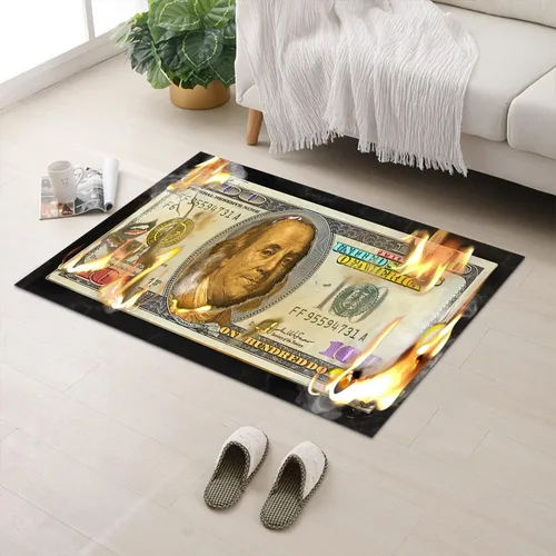 Vista 21 de GUBIYU Juego de 2 alfombras y tapetes de cocina color beige y dorado para billetes de 100 dólares, alfombra divertida y fresca para baño