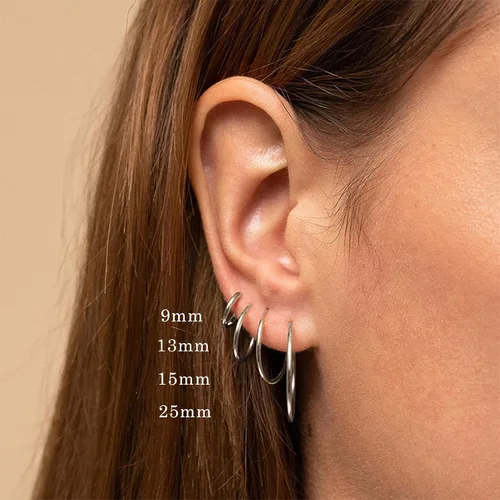 Vista 2 de YL Aretes de aro de plata de ley 925 pulida con círculos sin fin, aros de diámetro 9,13,15,20,30,35,50 in