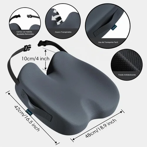 Vista 2 de Cojín de asiento de espuma viscoelástica para aliviar el dolor de Gris