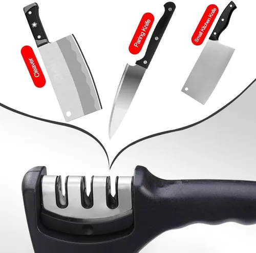 Vista 9 de Afilador de cuchillos, afilador manual profesional de 3 etapas para afilar cuchillos de cocina para cuchillos de cocina, cuchillos dentados, tijeras