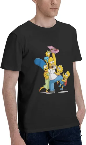 Vista 3 de The Simpsons Camisa cómoda de manga corta para hombre con cuello redondo de algodón de moda camiseta negra