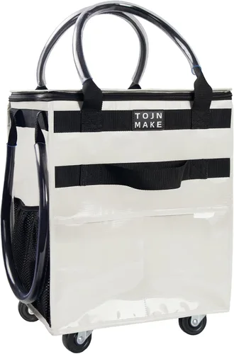 Vista 10 de Bolsa de comestibles reutilizable sobre ruedas, carrito de compras con 8 bolsillos y cubierta con cremallera, bolsa plegable con ruedas, asas