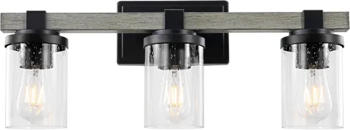 Vista 11 de JONATHAN Y Lámpara de tocador LED de bronce aceitado de 4.5 pulgadas, aplique rústico de granja, pantalla de vidrio sembrado transparente, lámpara