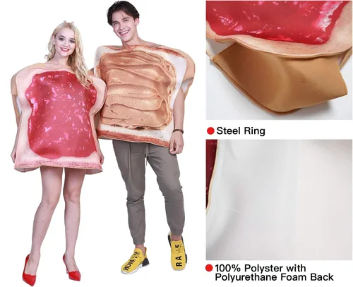 Vista 4 de EraSpooky Disfraces de Halloween para parejas rebanadas de pan para adultos mantequilla de maní y gelatina disfraz de fiesta de cosplay comida