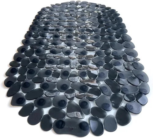 Vista 4 de Alfombra antideslizante para bañera y ducha "Pebbles" de 27 x 14 pulgadas, ovalada, no tóxica, segura, limpia, lavable a máquina, agarre y drenaje
