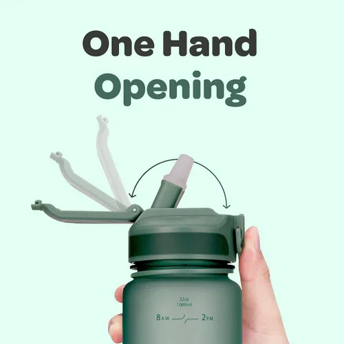 Vista 7 de Hydracy Botella de agua motivacional con marcador de tiempo y tapa con Lus de luna verde