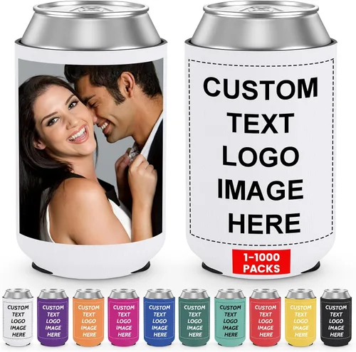 Vista 17 de Valyria Fundas enfriadoras de latas personalizadas, 1 unidad, plegable, aislante, soporte para bebidas con logotipo, imagen, texto para aniversario