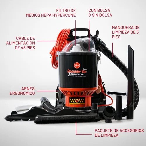 Vista 5 de Aspirador hombro Vac Pro sin bolsa Hoover Commercia ligera mochila aspiradora c2401
