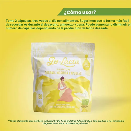 Vista 6 de Go-Lacta Cápsulas de moringa 100% orgánicas de primera calidad para lactancia materna - Construye el suministro de leche materna antes