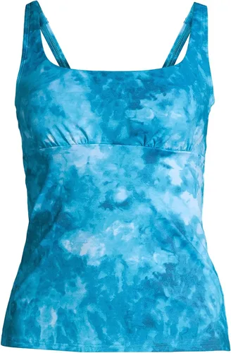 Vista 4 de Lands' End Traje de baño tankini largo resistente al cloro con cuello cuadrado con aros y tirantes ajustables para mujer