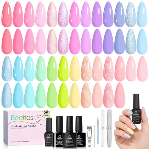 Vista 21 de Juego de esmalte de uñas de gel Beetles Cat Eye - 24 piezas, 20 colores de esmalte de uñas de gel con brillantina, cambia de color oscuro, kit
