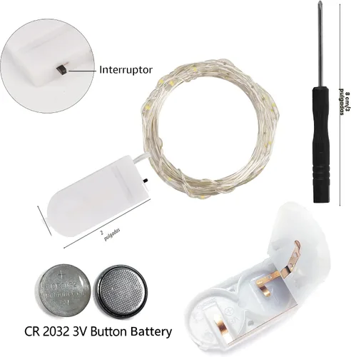 Vista 3 de WATERGLIDE Paquete de 12 luces de hadas que funcionan con pilas (incluidas), 20 miniluces LED de 7 pies, luces impermeables de alambre plateado