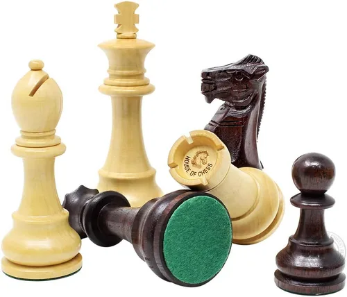 Vista 6 de House of Chess - Piezas de juego de ajedrez para torneos - Piezas únicas de ajedrez Staunton Ringy Rosewood/Boj - Altura del rey: 3.75" (95 mm) - 2