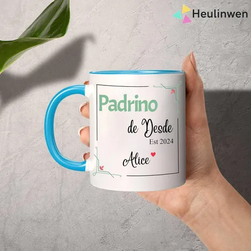 Vista 7 de Juego personalizado de Bautizo Recuerdos Juego De 2 Tazas 2024, Padrinos De Bautizo Propuesta Set 2 Tazas Café 11Oz, Para Niño, Niña, Propuesta