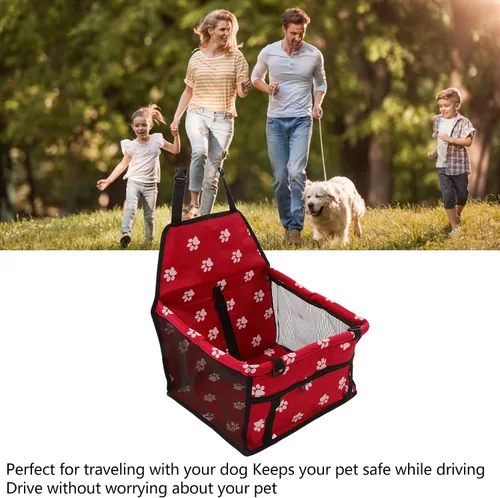 Vista 5 de Drfeify Asiento de coche para perro rojo transpirable, reforzador de reposabrazos, portátil, impermeable, fácil de limpiar