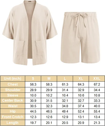 Vista 5 de COOFANDY Conjuntos de lino para hombre, 2 piezas, cárdigan, ropa de playa y conjuntos cortos