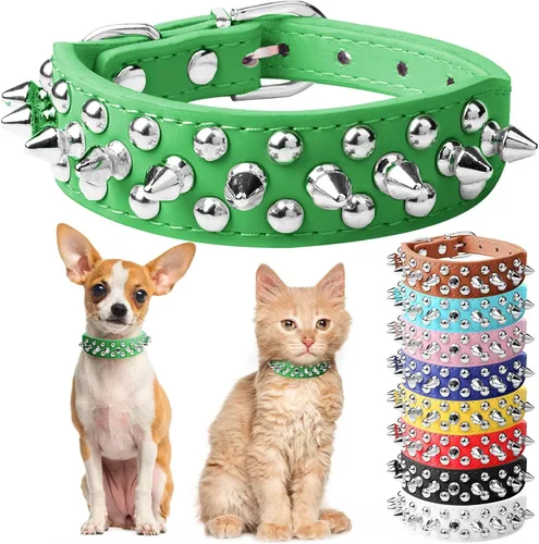 Vista 16 de Collar de perro y gato negro con púas pequeñas para perros pequeños y medianos machos – Collar ajustable con tachuelas – Collar de cuero punk