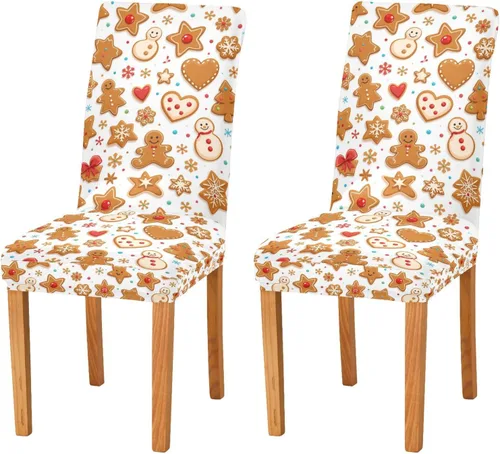 Vista 8 de Kcldeci Juego de 4 fundas de elastano para sillas de comedor navideñas, fundas elásticas para sillas de jengibre navideñas, fundas de asiento