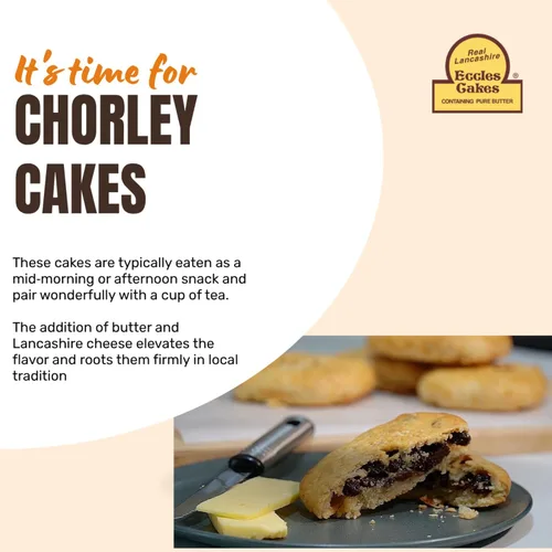 Vista 7 de Real Lancashire Chorley Cake - 4 pasteles (paquete de 6) Hecho con mantequilla pura y grosellas secas Snacks británicos de la hora del té