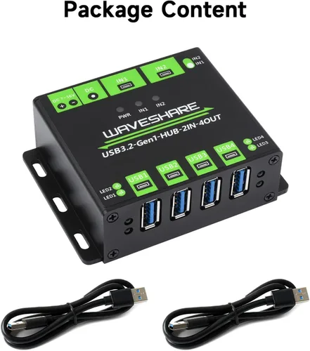 Vista 2 de Waveshare HUB USB de grado industrial, extendiendo 4 puertos USB 3.2, hosts duales conmutables, múltiples protecciones