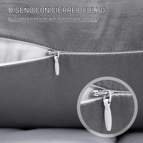 Vista 3 de Protectores/Fundas de Almohada de Algodón Tamaño Estándar con Cremallera Paquete de 2 Color Gris, Protectores de Almohada de Cama Refrescantes