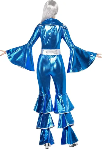 Vista 2 de Smiffys Disfraz de sueño de baile de los años 70 para mujer, Azul Patchwork