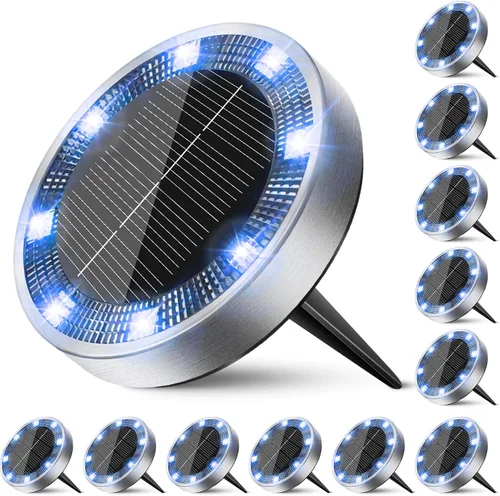 Vista 32 de Peasur Luces solares de suelo para exteriores, paquete de 24 luces planas de disco con energía solar, IP68 impermeable, antioxidante, iluminación