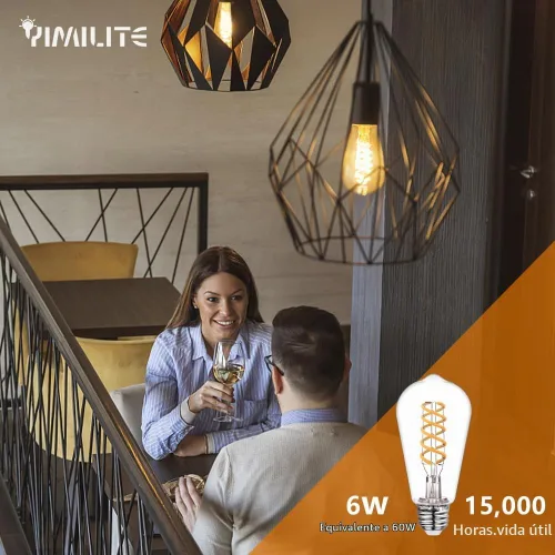 Vista 3 de Bombillas LED Edison ST58 (ST19) equivalentes a 60 vatios, CRI 80+, inastillables, alto brillo, blanco suave, 2700 K, regulables, bombillas