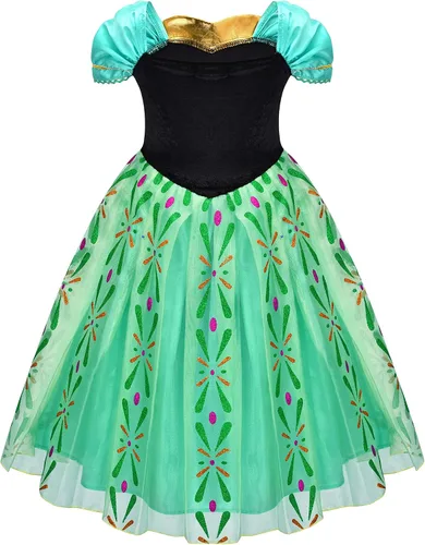 Vista 3 de Avady Girls Princess Costumes for Frozen Anna Birthday Party Halloween Christmas Dress Up Green