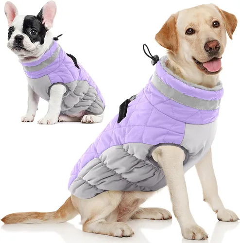 Vista 32 de AOFITEE Abrigo para perro, chaquetas cálidas para perros pequeños, abrigo de invierno para perros con arnés integrado, chaqueta de invierno
