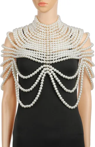 Vista 6 de Pearl Body Chain Bra Necklace Pearl Shawl Top Chain Jewelry Fashion Shoulder Body Jewelry Accessories for Women