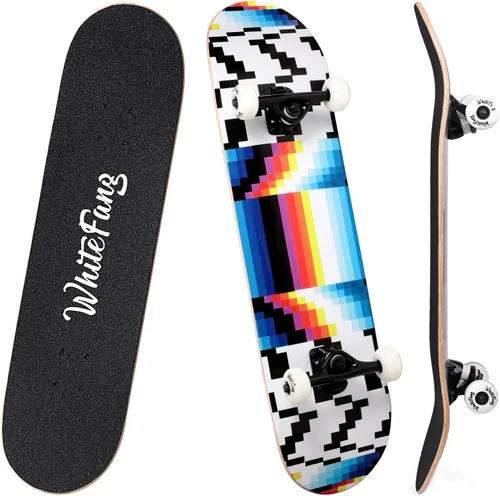 Vista 15 de WhiteFang Patinetas para principiantes, patineta completa de 31 x 7.88 pulgadas, 7 capas de arce canadiense con doble kick cóncavo estándar y Arrow