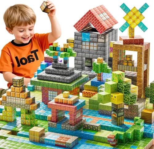 Vista 7 de Bloques Magnéticos de Juguete para Niños, 110 PCS Bloques de Construcción Magnéticos, Juguete de Apilamiento Sensorial STEM Montessori para Niños