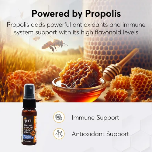 Vista 3 de P.R.I. Espray para la garganta de apoyo inmunológico con miel de manuka y propóleos, apoyo natural para el bienestar vocal y de garganta, sabor a