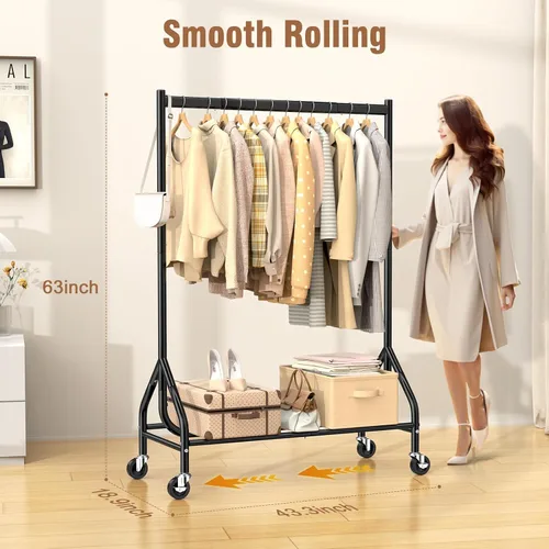 Vista 5 de EAGMAK - Perchero resistente para ropa con capacidad de carga de 420 LBS, perchero enrollable para ropa con ruedas bloqueables, perchero de metal